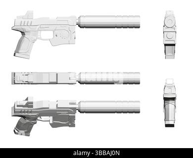 Eine weiße Waffe mit einem Griff und einem schwarzen Fass. Die Waffe ist ein Spielzeug und nicht real Stock Vektor