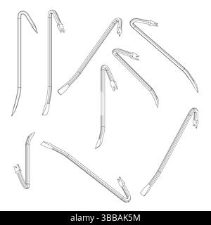 Eine Reihe von verschiedenen Ansichten Brechstange Kontur. Stock Vektor
