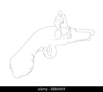 Eine Pistole wird in Schwarz-weiß gezogen. Die Waffe ist eine Pistole und wird von einer Person gehalten. Die Person hält die Waffe so, dass sie so aussieht Stock Vektor