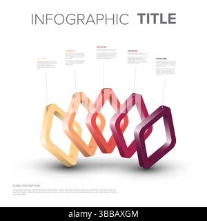 Die moderne Infografik-Vorlage enthält eine Reihe hängender 3D-Rautenformen. Diese geometrische Infografik-Vorlage bietet ein übersichtliches Layout für Daten-VIS Stock Vektor
