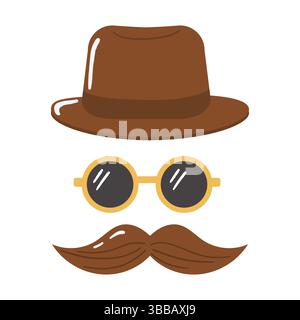 Hut, Brille und Schnurrbart. Vatertag. Design für Poster, Banner, Grußkarten, Aufkleber. Vektorabbildung Stock Vektor