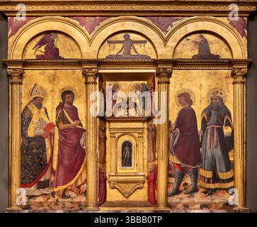 Florenz - das Renaissance-Gemälde von St. Nikolaus, Julian, Johannes dem BaP. Und Sigismondo in der Kirche Chiesa di San Felice auf der Piazza. Stockfoto