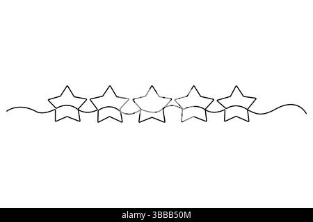 Durchgehende einzeilige Zeichnung des 5-Sterne-Bewertungskonzepts für Bewertungsservice und Kundenrezensionen Vektorillustration Stock Vektor