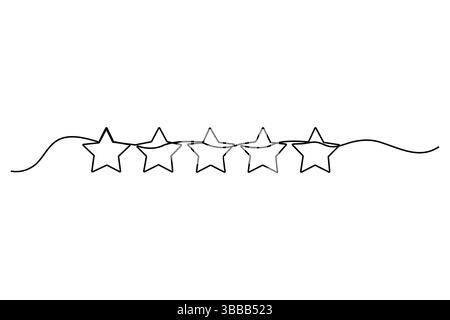 Durchgehende einzeilige Zeichnung des 5-Sterne-Bewertungskonzepts für Bewertungsservice und Kundenrezensionen Vektorillustration Stock Vektor