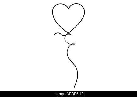 Eine einfache, elegante einzeilige Zeichnung eines Herzballons vor weißem Hintergrund. Stock Vektor