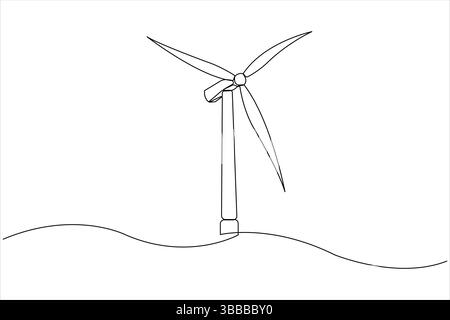 Kontinuierliche Einzeilenzeichnung alternativer Windenergieanlagen. Symbol für Ökologie und Naturschutz eine Linie Vektor-Illustration Stock Vektor
