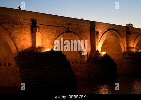 Blick auf die römische Brücke am Guadalquivir-Fluss, Cordoba, Andalusien, Spanien. Stockfoto