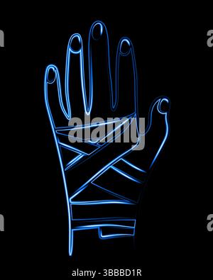 Vektorisolierte Darstellung einer bandagierten Hand. Erste Hilfe bei Handverletzungen. Stock Vektor