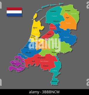 Vektorkarte der Niederlande mit Namen von Städten und mit Grenzen Stadt Stock Vektor