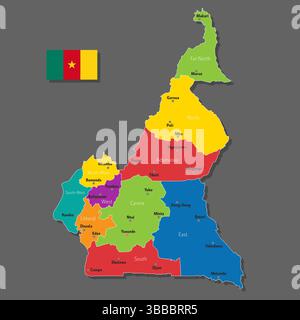 Vektorkarte von Kamerun mit Namen von Städten und mit Grenzen Stadt Stock Vektor