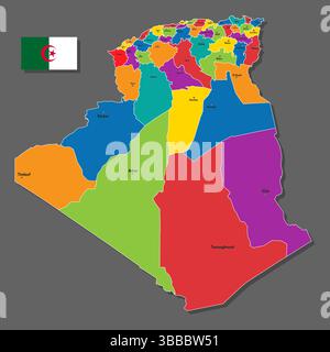 Vektorkarte von Algerien mit Namen von Städten und mit Grenzen Stadt Stock Vektor