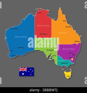 Vektorkarte von Australien mit Namen von Städten und mit Grenzen Stadt Stock Vektor