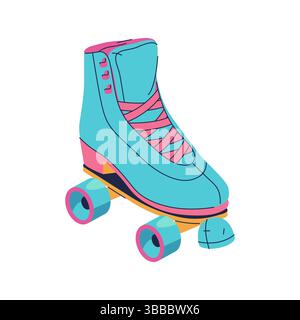 Retro-Roller mit Rädern oder Rollschuhen. Vektor-isoliertes Symbol für Geschwindigkeitssport oder Clipart für Bewegungs- und Fitness-Hobby. Bewegung, städtisches Übungsobjekt. Nostalgisches Emblem für sportliche Erholung Stock Vektor