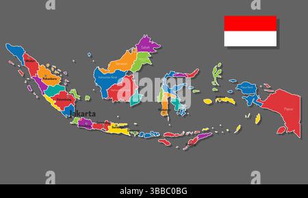 Vektorkarte von Indonesien mit Namen von Städten und mit Grenzen Stadt Stock Vektor