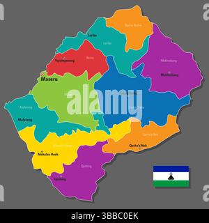 Vektorkarte von Lesotho mit Namen von Städten und mit Grenzen Stadt Stock Vektor