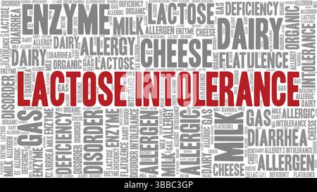 Laktoseintoleranz Wortwolke Konzeptdesign isoliert auf weißem Hintergrund. Stock Vektor