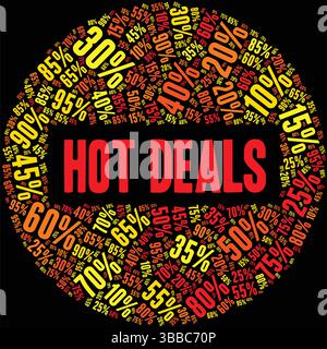 Hot Deals Discount Word Cloud Konzeptdesign isoliert auf weißem Hintergrund. Stock Vektor