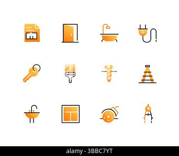 Renovierung und Reparatur von Häusern – Set mit Symbolen im Stil des Liniendesigns Stock Vektor