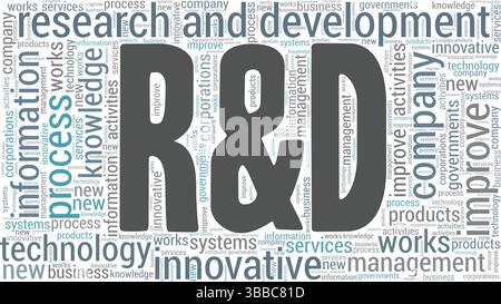 F&E – Wortwolke für Forschung und Entwicklung isoliert auf weißem Hintergrund. Stock Vektor