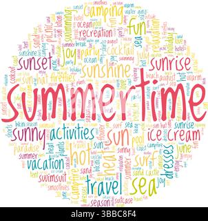 Summertime Word Cloud Konzeptdesign isoliert auf weißem Hintergrund. Stock Vektor