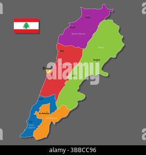 Vektorkarte des Libanon mit Namen von Städten und mit Grenzen Stadt Stock Vektor