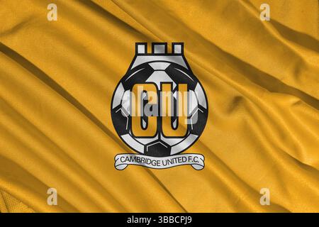 Pringsewu, lampung 25. Mai 2025; selektiver Fokus des Cambridge United Football Club Logos in der efl League One Meisterschaft, 3D Illustration Stockfoto