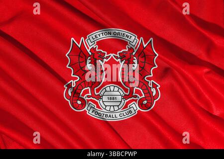 Pringsewu, lampung 25. Mai 2025; selektiver Fokus des Leyton Orient Football Club Logos in der efl League One Meisterschaft, 3D Illustration Stockfoto