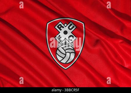 Pringsewu, lampung 25. Mai 2025; selektiver Fokus auf das Logo des Fußballvereins Rotherham United in der efl League One Championship, 3D-Illustration Stockfoto