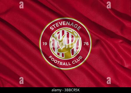 Pringsewu, lampung 25. Mai 2025; selektiver Fokus des Stevenage Football Club-Logos in der efl League One-Meisterschaft, 3D-Illustration Stockfoto