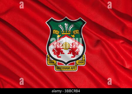 Pringsewu, lampung 25. Mai 2025; selektiver Fokus des Wrexham Football Club-Logos in der efl League One-Meisterschaft, 3D-Illustration Stockfoto