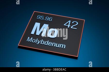 Mo - Molybdän, Metall, Periodensystem der Elemente. Mo - Molybdän, Metall, Periodensystem der Elemente. System, Material, Chemikalie, Atomzahl, Gewicht, Wissenschaft, Bildung. 3D-Illustration science026s04 periodic table Element molybdän Stockfoto