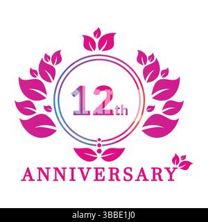 Vorlage für Vektorbanner zum 12-jährigen Jubiläum. Logo zum 12-jährigen Jubiläum. Stock Vektor