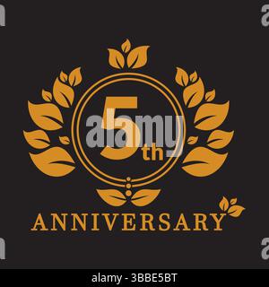 Vorlage für Vektorbanner zum 5-jährigen Jubiläum. Logo zum 5-jährigen Jubiläum, luxuriöse Designfeier zum 5-jährigen Jubiläum. Stock Vektor