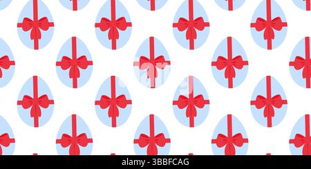 Blaue Ostereier gebunden Schleife nahtloses Muster Ostergrüß Hintergrund oder Wallpaper Idee. Isolierte Vektor-Illustration Ostergruß Thematische Karten oder Werbebanner, Faltblätter, Etikett, Tag Stock Vektor