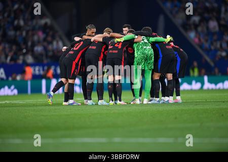 Cornella El Prat, Esp. Mai 2025. RCD ESPANYOL vs FC BARCELONA 15. Mai 2025 Spieler des FC Barcelona während des Spiels zwischen RCD Espanyol und FC Barcelona, das dem sechsunddreißigsten Tag der La Liga EA Sports im RCD STADION in Barcelona entspricht. Quelle: Rosdemora/Alamy Live News Stockfoto