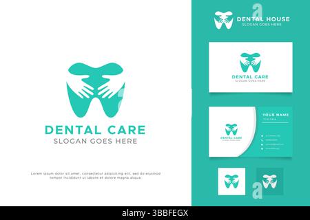 Zahnpflege-Logo aus abstrakter Form Zahn- und Umarmungshand. Zeichen Symbol für Zahnarzt Klinik Pflege und Krankenhaus. Stock Vektor