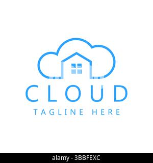 Simple Concept Logo für Sell and Miet Property Logo mit abstrakter Illustration der Cloud und Home Shape Outline. Stock Vektor