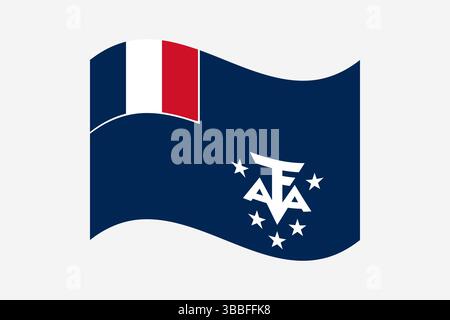 Flagge des französischen südlichen und antarktischen Territoriums. Französische Süd- und Antarktis-Territorium wellige Flagge digitale Vektor-Illustration. Flatterfahne. Stock Vektor