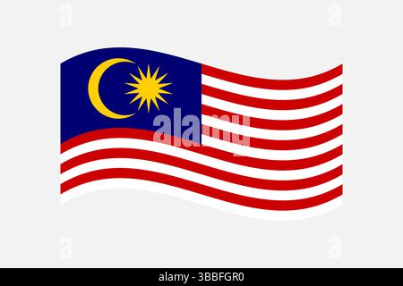 Flagge von Malaysia. Malaysia wellige Flagge digitale Vektor-Illustration. Flatterfahne. Stock Vektor
