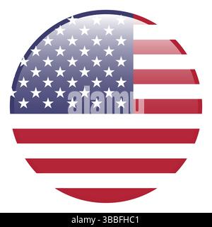Flagge der Vereinigten Staaten von Amerika. Rundflagge USA. Vereinigte Staaten von Amerika Kreisflagge 3D Logo Symbol Computer Vektor Illustration Design. Stock Vektor