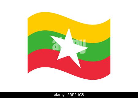 Flagge von Myanmar. Myanmar wellige Flagge digitale Vektor-Illustration. Flatterfahne. Stock Vektor
