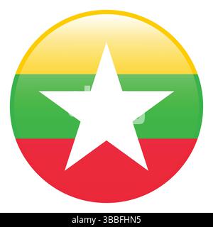 Flagge von Myanmar. Myanmar Kreisflagge 3D Logo Symbol Computer Vektor Illustration Design. Stock Vektor