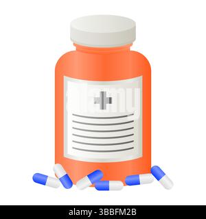 Gesundheitsmedizin Flasche mit Pille Vektor. Symbol Für Die Flasche Für Vitaminmedizin. Medizin-Pille-Flasche auf weißem Hintergrund. Stock Vektor