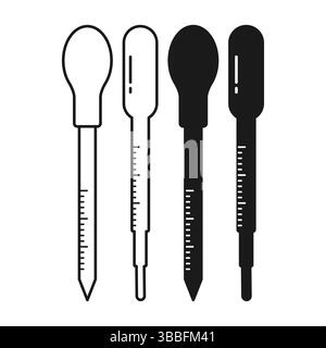 Medizinische Testpipette Schwarz flach und Outline Style. Einfache Pipettenlinie Art.. Pipettensymbol. Stock Vektor