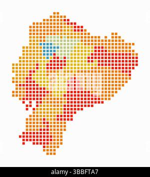 Gepunktete Karte Ecuador. Digitale Landkarte des Landes auf weißem Hintergrund. Ecuador-Form mit quadratischen Punkten. Farbige Punkte. Große Quadrate. Stock Vektor