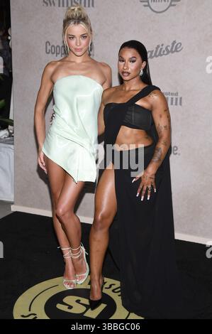 New York, USA. Mai 2025. (L-R) Olivia Dunne und Jordan Chiles nehmen am 15. Mai 2025 an der Veröffentlichung der Ausgabe 2025 von Sports Illustrated Swimsuit im Hard Rock Hotel, New York, NY, Teil. (Foto: Anthony Behar/SIPA USA) Credit: SIPA USA/Alamy Live News Stockfoto