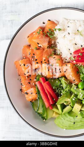 Lachsspießschale, Draufsicht Stockfoto