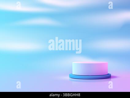 3D zylindrisches Podium in weiß und Blau steht auf einem weichen, pastellfarbenen Hintergrund, perfekt für Produktpräsentationen, Branding und moderne Präsentationen in A Stock Vektor