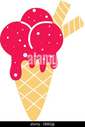 Eiskegel isoliert auf weißem Hintergrund. Erfrischende milchig cremige Frucht Beere Dessert Clip Art. Kugeln mit knalligem rosa Eis in Waffelkegel Stock Vektor