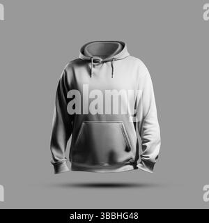 Vorlage für weißen übergroßen Herren Hoodie, 3D-Rendering, Vorderansicht für Design, Branding, Muster, Druck. Produktfotografie für Werbung. Modell o Stockfoto
